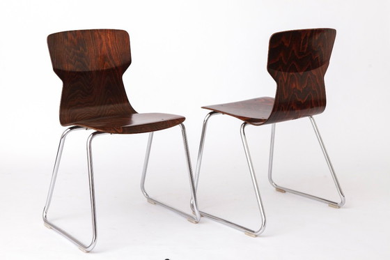 Image 1 of 2 of 8 Vintage Casala Stackable Chairs, Germany 1970s, Plywood & Chrome