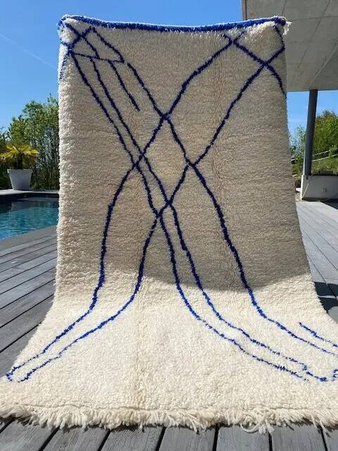 Tappeto Beni Ouarain bianco e blu. – Tappeti, Wool, Cotton (photo 13 of 16)