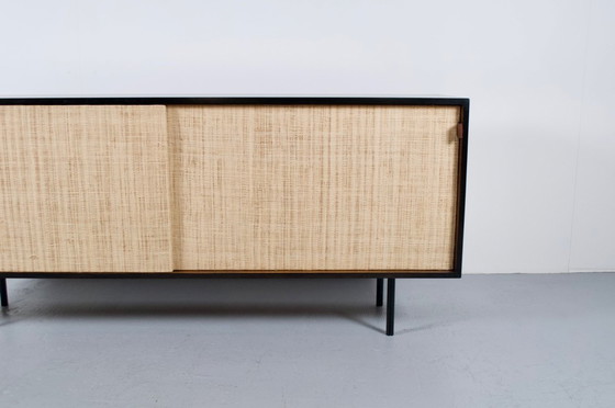 Image 1 of FLORENCE KNOLL SIDEBOARD MODEL 116 WOOD, LEATHER AND RAFFIA 1960