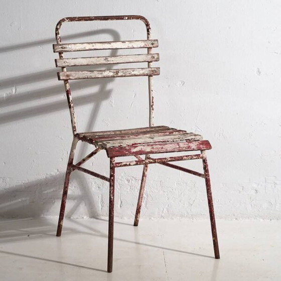 Antique red and white terrace chairs (c.1920). Set of 4 pieces – Garden chairs, Wood, Iron (photo 29 of 40)
