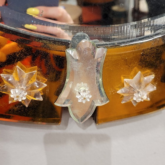 Image 1 of "Zon"-spiegel van Murano-glas, amberkleur, 20e eeuw – Italië