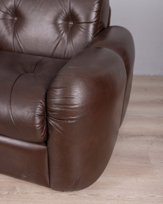 Image 1 of Een paar vintage bruine leren fauteuils uit de jaren 70, ontworpen door Ceriotti.
