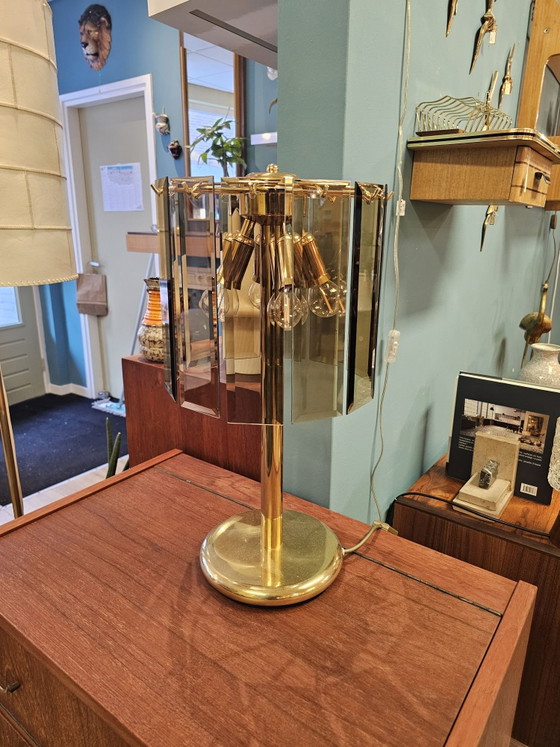 Vintage Table Lamp Cut Smoked Glass Brass – Metal (photo 3 of 14)