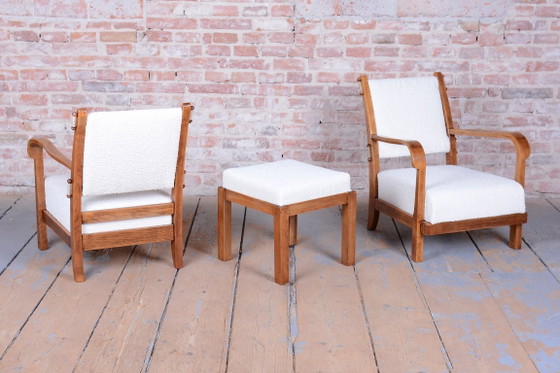 Sgabello Art Déco restaurato, di Krásná Jizba, Rovere, Rivestito, Ceco, anni '30, Poggiapiedi e pouf, Legno (foto 8 di 8)