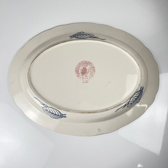 Image 1 of Grande piatto ovale vintage in terracotta blu con decoro a forma di tacchino