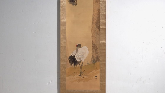 Antique Japanese kakejiku of a crane in colour on paper – Japan, circa 1900 – Paintings & Drawings, Wood (photo 3 of 40)