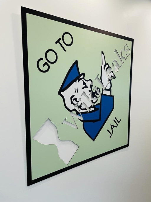 HARISSART – Monopoly, ab ins Gefängnis Wikileaks – Aluminium-Siebdruck