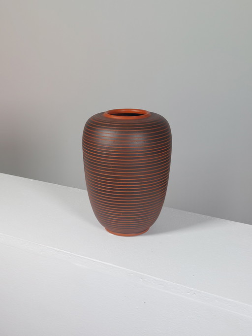 Vintage Rillendekor Handarbeit Keramik Vase Rudi Stahl 