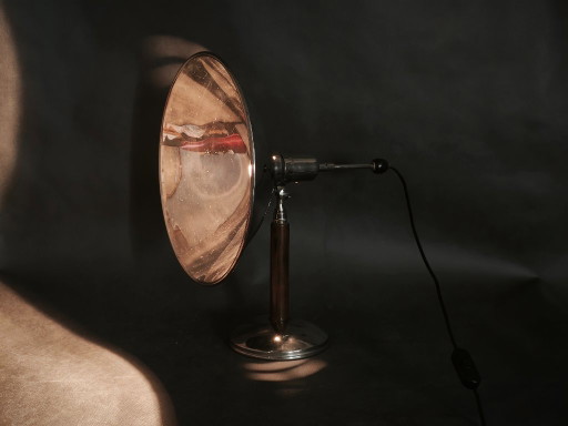 1930s Bauhaus Chrome Table Lamp with Beech Handle, Czechoslovakia