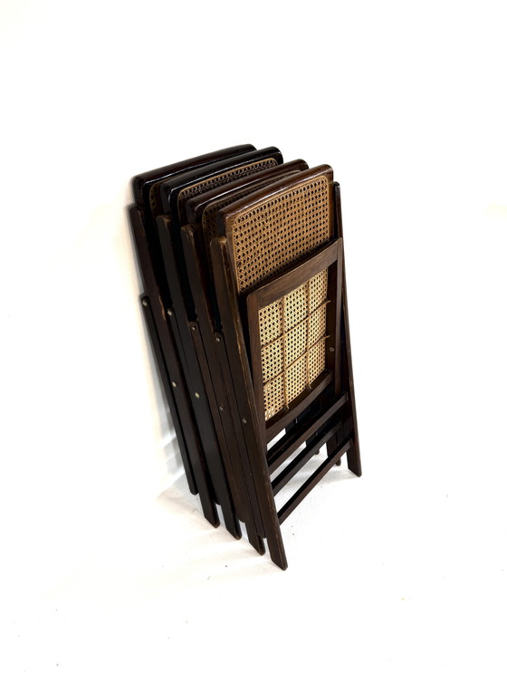 Image 1 of Ensemble de 4 chaises pliantes vintage en toile, Italie, années 60