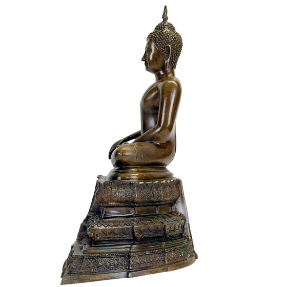 Buda tailandés de bronce Luang Phor sobre base ornamentada – 44,5 cm – Esculturas, Bronze (photo 5 of 11)