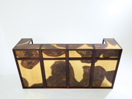 Image 1 of Isabelle and Richard Faure Oxidized Brass Bar Cabinet Counters 1970s