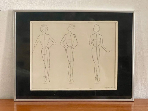 Vintage, Signed, Framed, Pencil Sketches by Berthe Duquaine, 1951