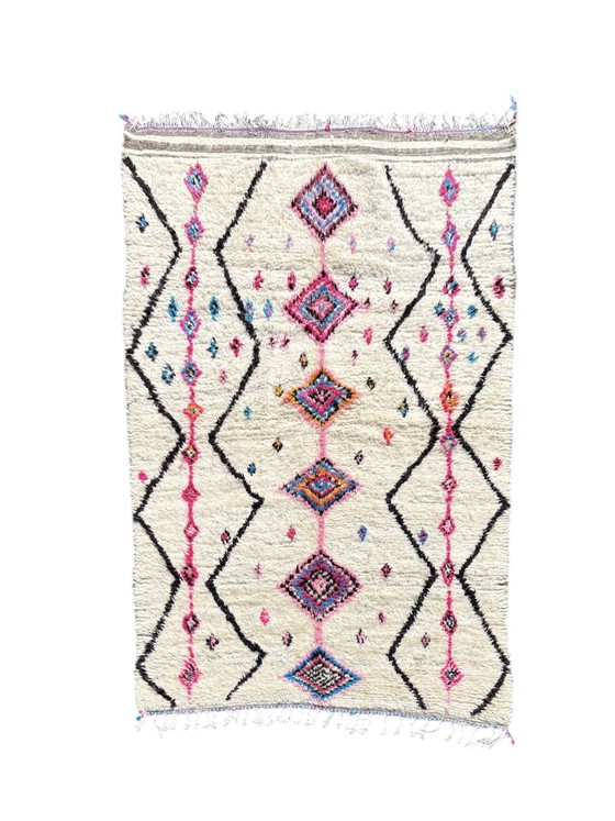 Image 1 of Tapis marocain en laine Azilal - 150x250 cm - Tapis berbère tissé à la main - Design abstrait bohème