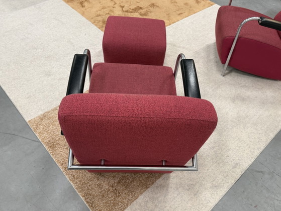 Image 1 of 2 Leolux Scylla high armchair with ottoman, pink fabric leather