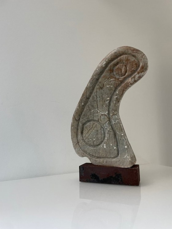 Image 1 of Scultura brutalista in pietra su acciaio Corten