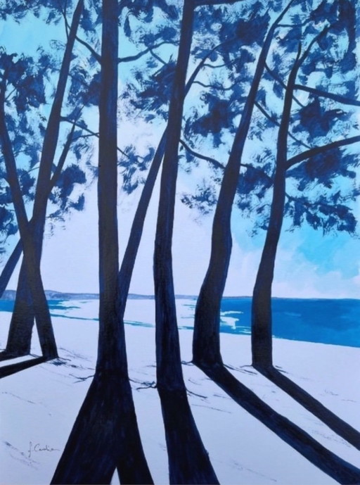 Indigo-inkt op wit papier, 40x30cm