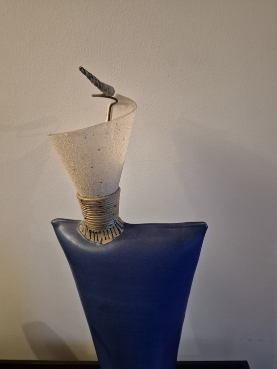 Image 1 of Postmodern Abstract Keramiek Sculptuur Lamp - Blauw & Crème