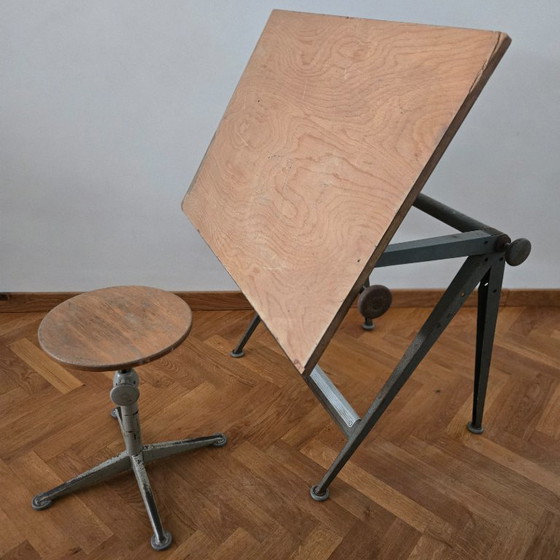 Image 1 of Friso Kramer & Wim Rietveld "Reply" drafting table with matching stool