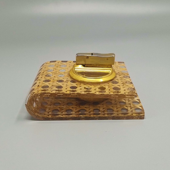 Image 1 of 1970s Stunning Smoking Set in Vienna Straw by Geolel. Made in Italy