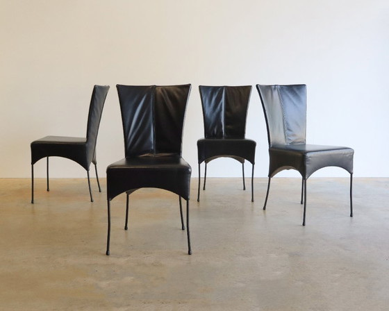 Image 1 of 4 sedie da pranzo in pelle nera