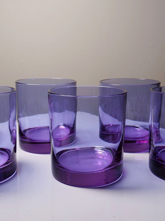 Image 1 of 6 Verres à whisky/cocktails cristal améthyste, design Mid Century années 1960-70