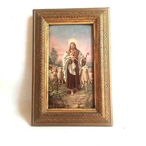 Image 1 of Tableau Huile sur bois Le Christ Bon Berger Fin 19e