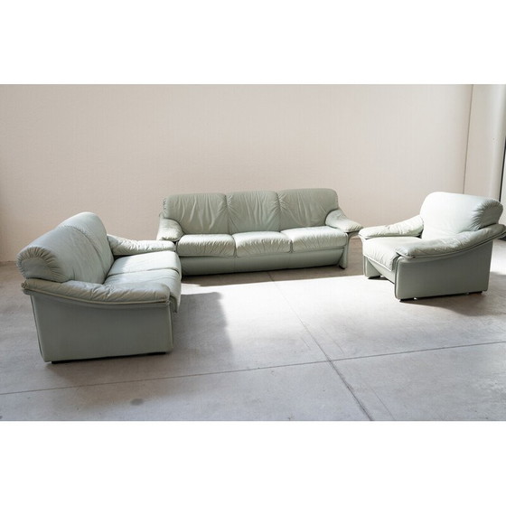 Image 1 of Vintage light blue faux leather living room set by Fd Salotti