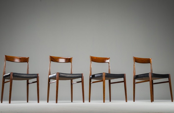 Image 1 of Mid Century Palisander Esszimmerstuhl mit Leine, 1950er Jahre, 4er Set