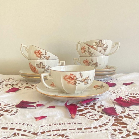 Image 1 of 6 tazze da caffè/tè/tisane in porcellana di Limoges vintage, M e S