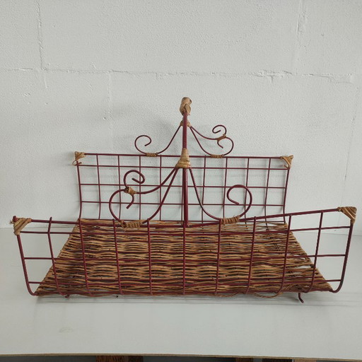 Vintage French Rattan Metal Bread Basket Flower Basket