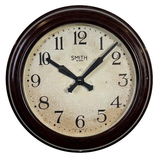 Vintage Brown Bakelite Wall Clock from Smith, 1950s