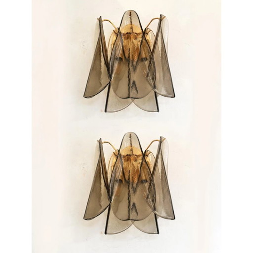 Modern Art Glass “Rondini” Wall Sconces in Smoked Fumè Murano Style