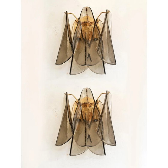 Image 1 of Modern Art Glass “Rondini” Wall Sconces in Smoked Fumè Murano Style