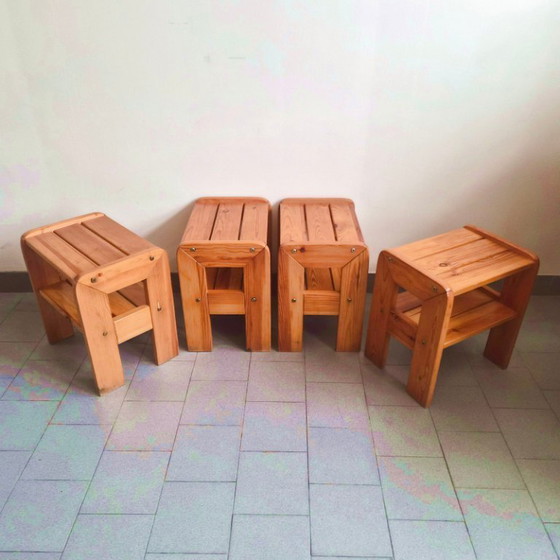 Image 1 of SET OF 4 VINTAGE 1970S PINE SIDE TABLES/BEDSIDE TABLES/LUGGAGE RACK/STOOFS