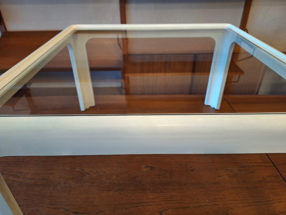 Image 1 of Mid Century Coffee Table in White Lacquered Wood with Glass Top, 1960s