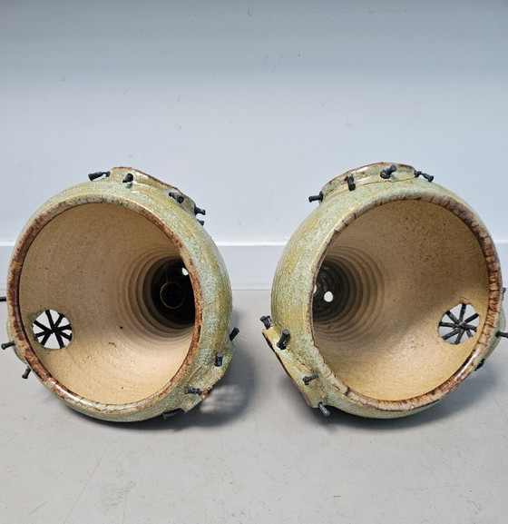 Image 1 of Set di lampade a sospensione brutaliste in ceramica, anni '70