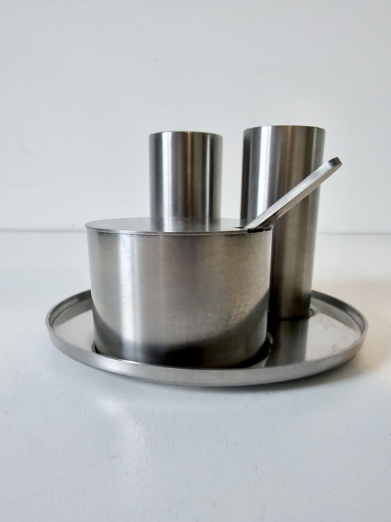 Ensemble poivrier, salière et moutardier Stelton par Arne Jacobsen. – Accessoires de table, rvs (photo 2 of 8)