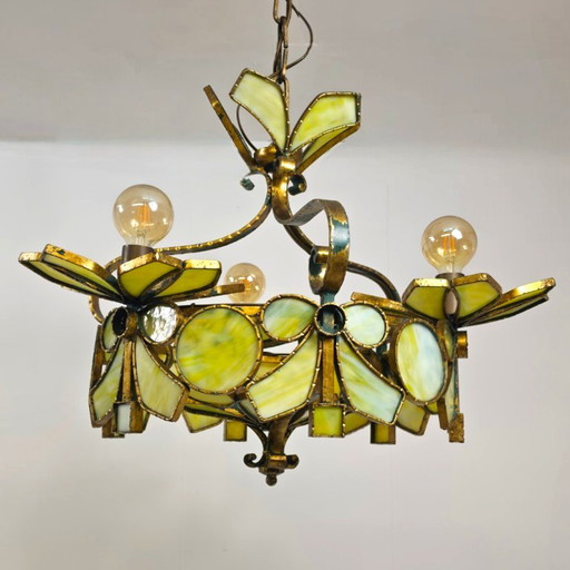 Lombard rare Italian sculptural chandelier mid-century 60s Murano wrought iron – kroonluchters, Murano Glass