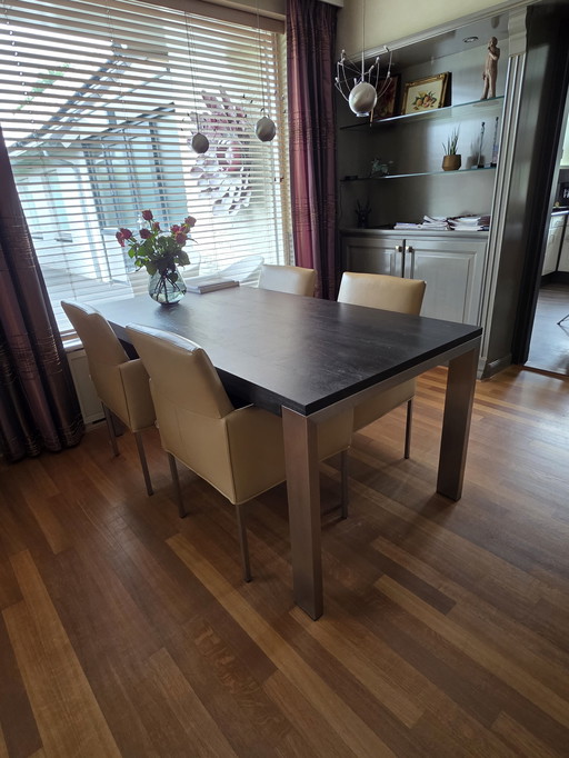 Table Bridge walnut lacquered special edition 4 pcs dining chairs model Brain color Sand with stainless steel legs