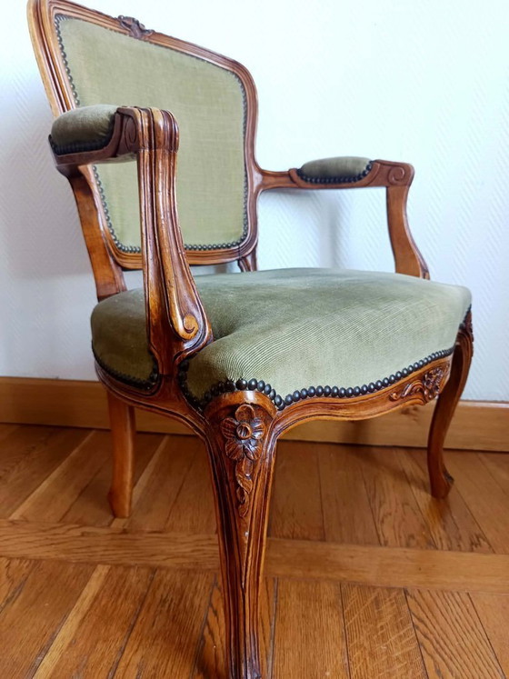 Image 1 of Louis XV groene cabriolet fauteuil