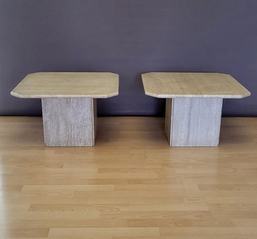 2 Vintage jaren 70 Travertin Salontafels