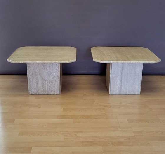 2 Tavolini da caffè in travertino, vintage anni '70, Beige, Design (foto 4 di 5)