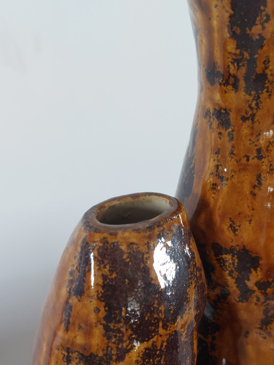 Image 1 of Vintage artist's ceramic twin vase ceramic vase