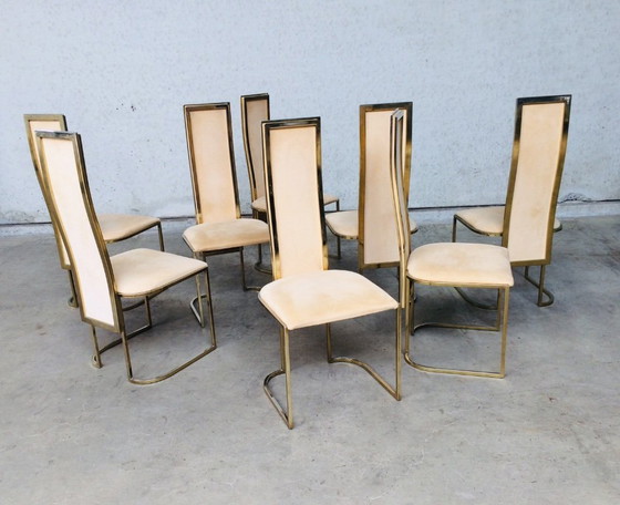Image 1 of Set di 8 sedie da pranzo Hollywood Regency Design di Belgo Chrom, anni '70