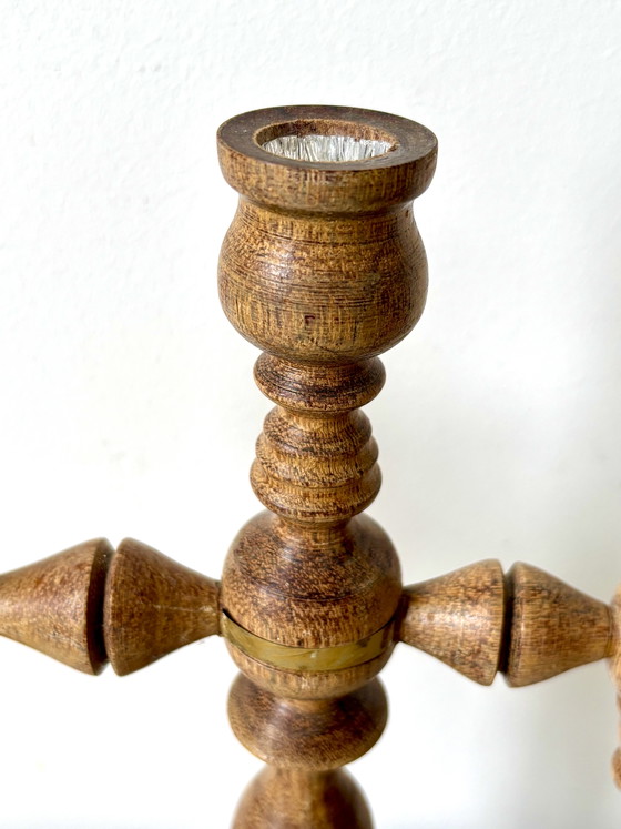 Portacandele Scandinavo Vintage in Legno, Svezia 1960 – Vintage Scandinavië, Wood, Brass (photo 5 of 8)