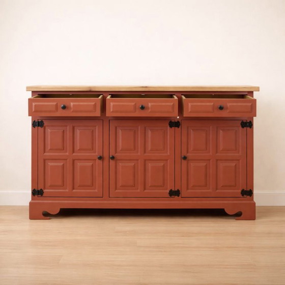 1940s Spanish Castilian Style Narrow Sideboard – Wood (photo 6 of 9)
