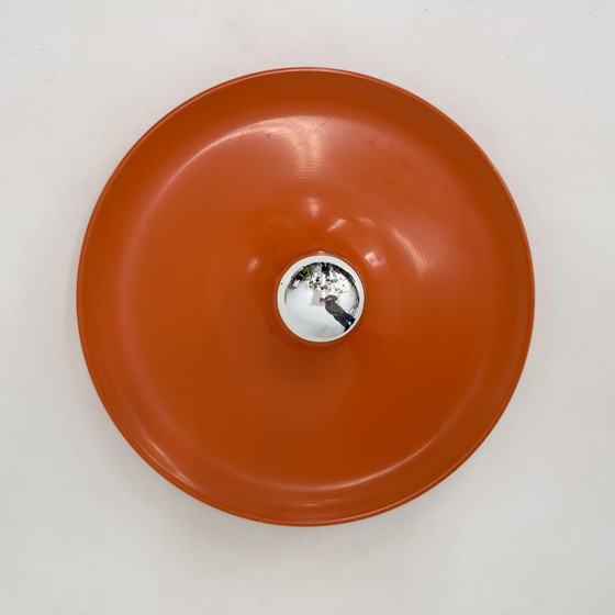 Image 1 of Lampada a disco Honsel Orange Space Age di Mid-Century Design, anni '70 attribuita a Charlotte Perriand per Les Arcs