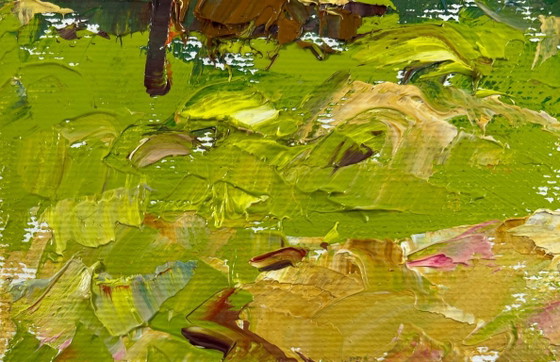 Image 1 of Peinture à l'huile originale, paysage de village d'été, murmures du matin