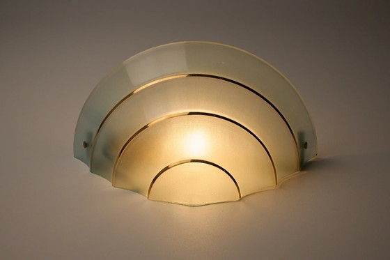 Mid-Century Blaue Glasmuschel Wandleuchte, Wandleuchten, Gold, Mid Century Modern (Foto 9 von 9)